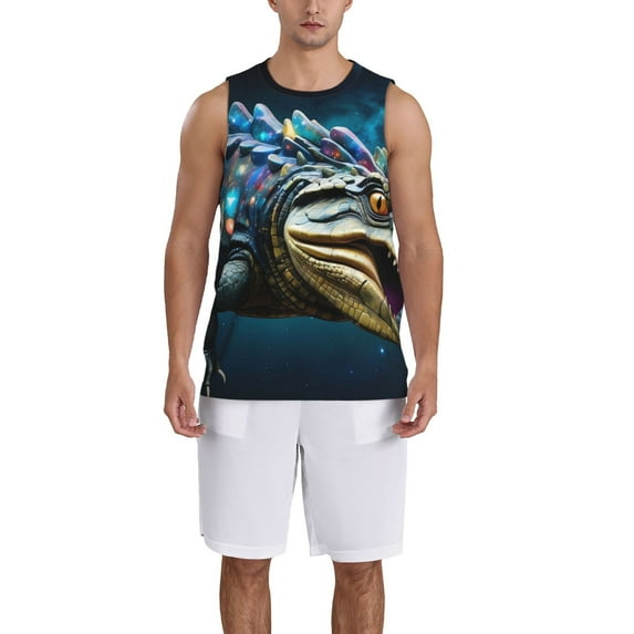 Naloa Starry Sky Colorful Crocodile Basketball Jersey Reversible Men's Mesh Athletic Sports Shirts Training Practice S-4XLLarge