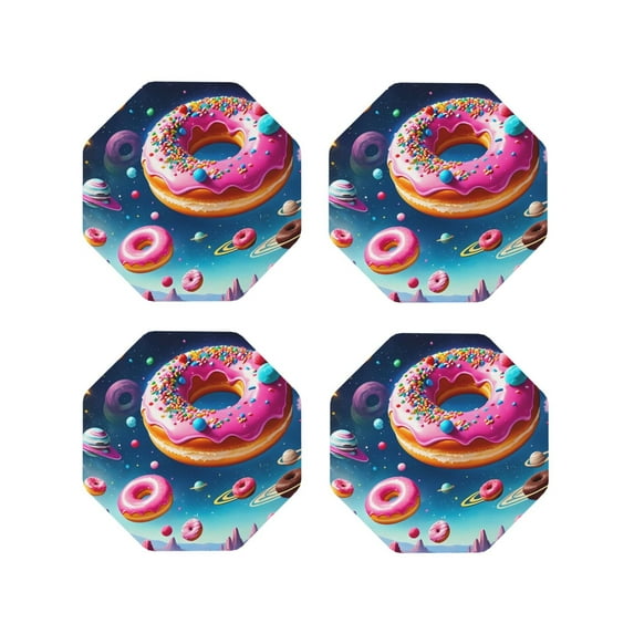 Naloa Starry Sky Colorful Donut Leather Coasters for Drinks, Durable Drink Coasters 4 Set for Tabletop Protection, Luxurious Home Décor and Housewarming Gift ( {designName})Octagon