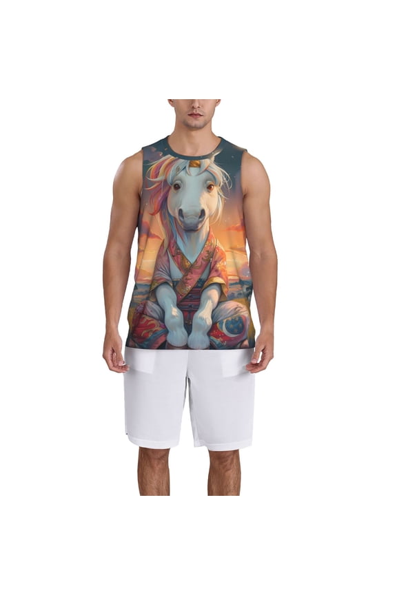 Starry Sky Cute Horse Basketball Jersey Reversible Men's Mesh Athletic Sports Shirts Training Practice S-4XLX-Large