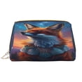 thumbnail image 1 of Naloa Starry Sky Meditating Fox Leather Makeup Bag for Purse Travel, Portable Small Cosmetic Organizer for Women and Girls, Make up Bag with Zipper, 1 of 8