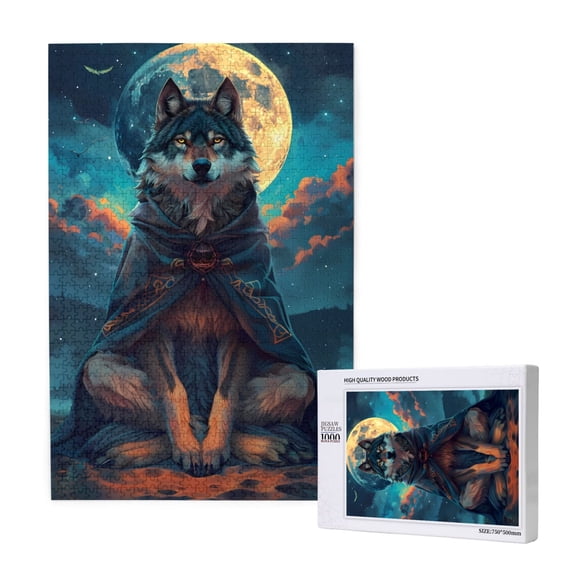 Naloa Starry Sky Moon Wolf Leader Custom Puzzles Personalized Puzzle 1000 Pieces from Photo Custom Jigsaw Puzzle for Wedding, Graduation, (29.519.7in, Vertical)