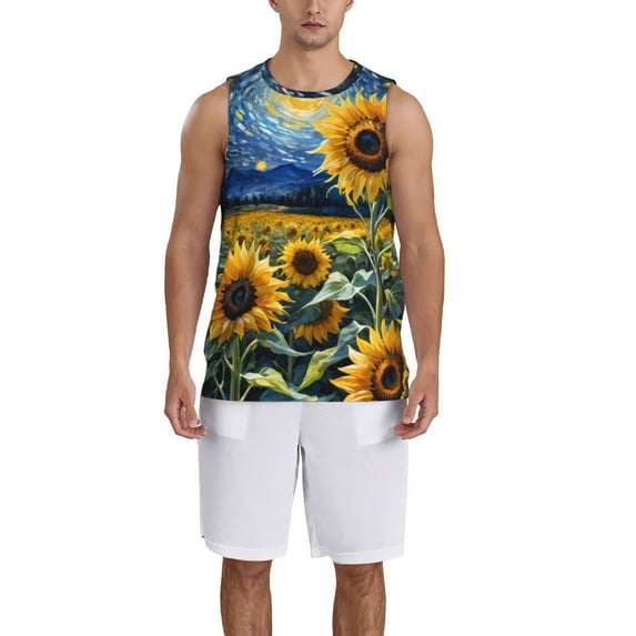 Naloa Starry Sky Sunflower Basketball Jersey Reversible Men's Mesh Athletic Sports Shirts Training Practice S-4XL3X-Large