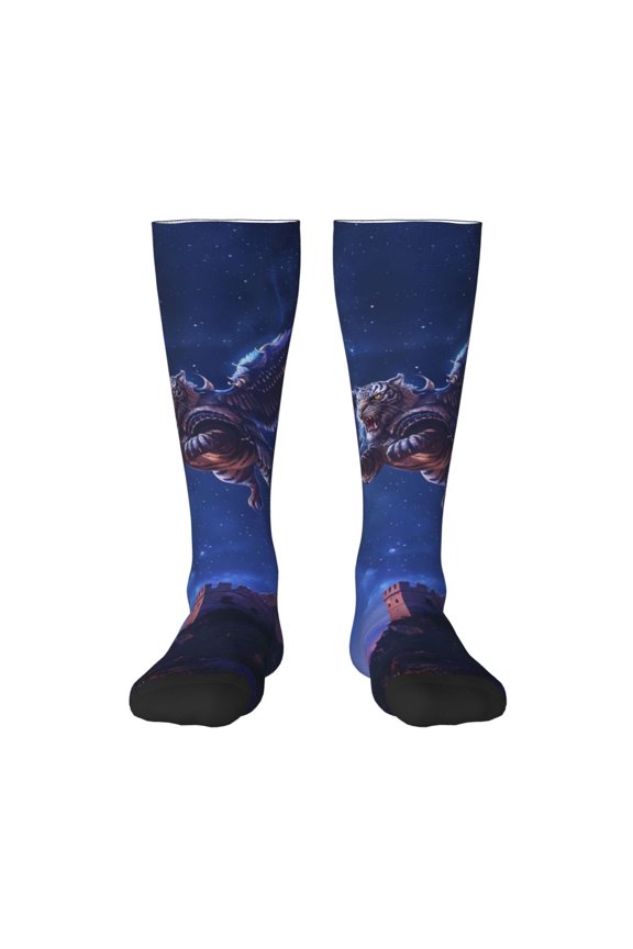 Starry Sky Wall Flying Tiger Thigh High Socks Extra Long Stretchy Sock Women Over Knee High Opaque Stocking Daily Wear