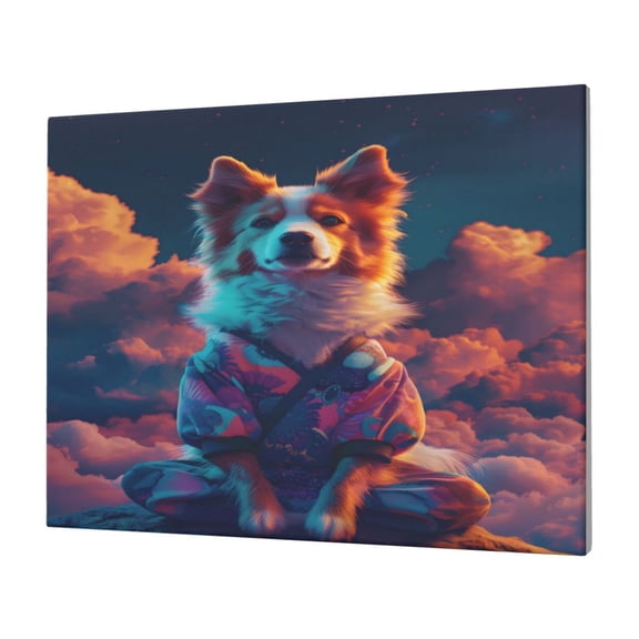 Naloa Starry Sky White Cloud Puppy Print Canvas Picture,Wall Pictures, Modern Decorative Poster,Art Prints for Bedroom, Toilet, 40 x 30 cm, Built-in Wooden Frame