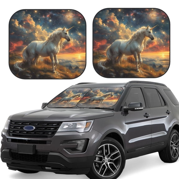 Naloa Starry Sky White Horse Print 2-Piece Windshield Sunshade,Foldable Car Front Window Sun Shades,for Most Sedans SUV Truck-Large
