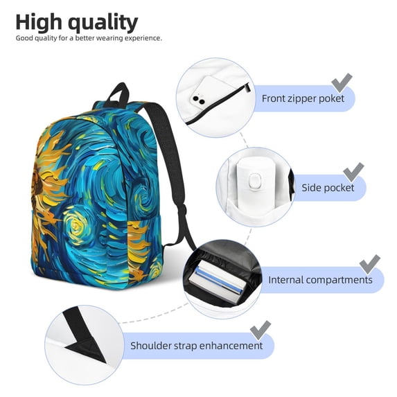 Naloa Starry Sunflower Dreamscape Print Durable Canvas College Rucksack,Laptop Excursion Backpack,Travel Notebook School Backpack,Bookbag For Men Women