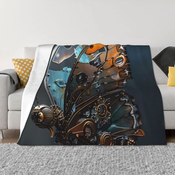 Naloa Steampunk Mechanical Butterfly Flannel Fleece Throw Blanket for Bed Couch, Thick Blanket - All Seasons Suitable for Women, Men and Kids-40"x30"