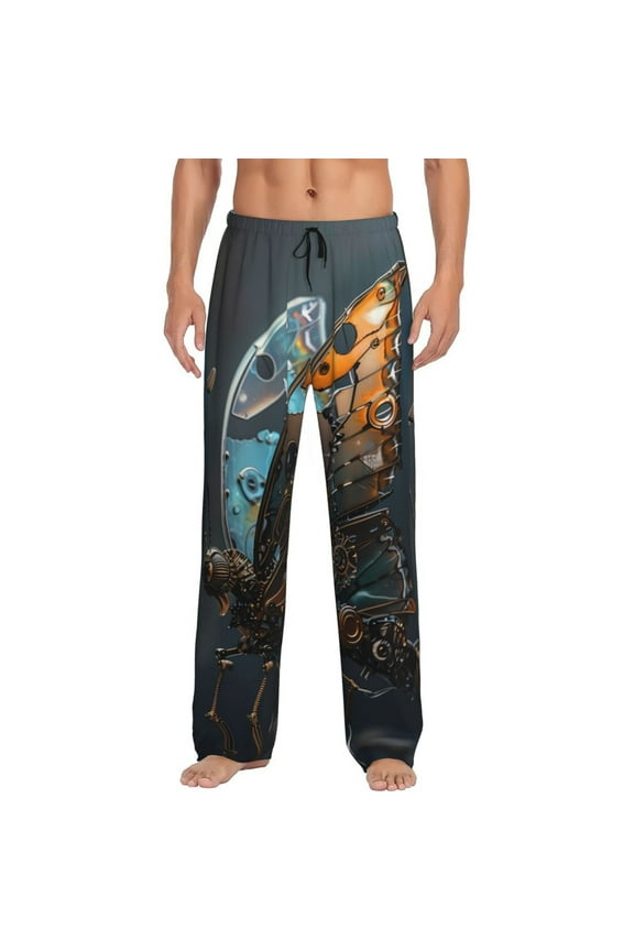 Steampunk Mechanical Butterfly Pajama Pants Men, PJ Bottoms, Sleep & Lounge Pants-Large