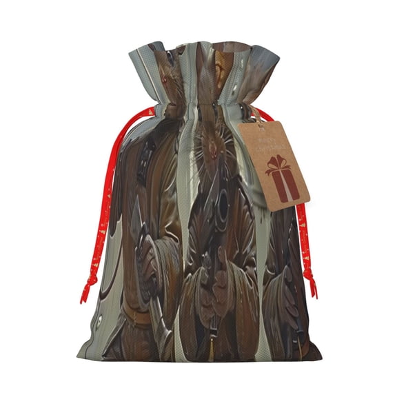 Naloa Steampunk Space Mice Warriors Drawstring Christmas Bags, 3D Xmas Gift Bags, Christmas Wrapping Bags, Xmas Goodie Bags, Treat Pouch Bags, Party Favor Bags-Medium