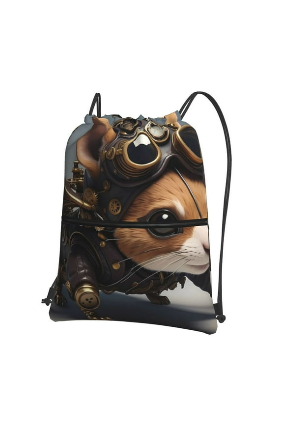 Steampunk Squirrel Pilot Drawstring Backpack String Bag Cinch Water Resistant for Gym Shopping Sport Yoga