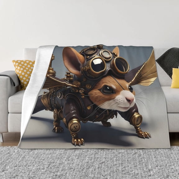 Naloa Steampunk Squirrel Pilot Flannel Blankets - Thick and Warm Blanket for Winter, Soft Fuzzy Plush King Blanket for All Seasons50"x40"
