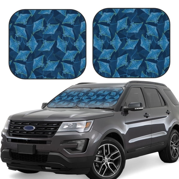 Naloa Stingray Print 2-Piece Windshield Sunshade,Foldable Car Front Window Sun Shades,for Most Sedans SUV Truck-Small