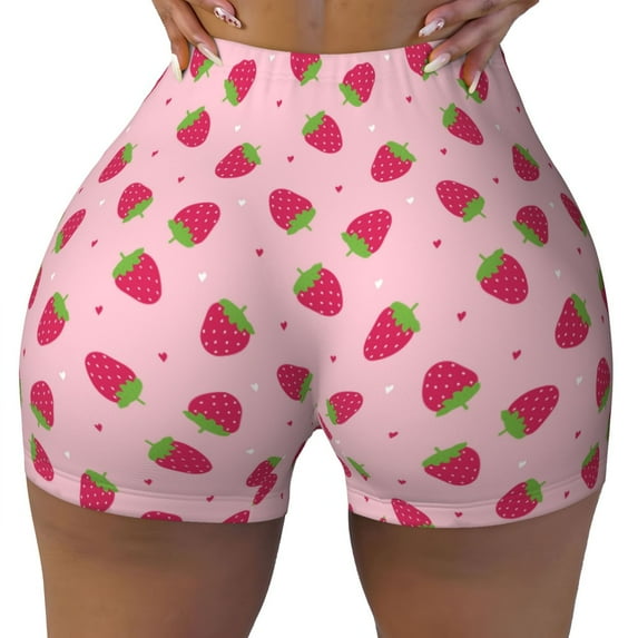 Naloa Strawberries Biker Shorts for Women Seamless Scrunch Short Women’s Yoga Shorts for Gym Running Sport Shorts - Large