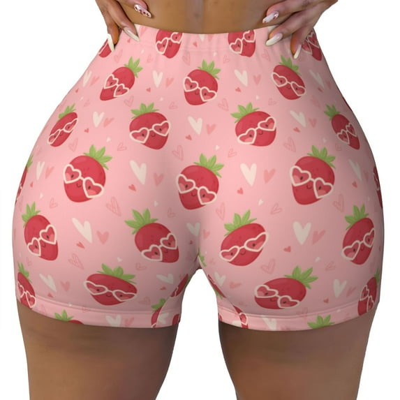 Naloa Strawberries Biker Shorts for Women Seamless Scrunch Short Women’s Yoga Shorts for Gym Running Sport Shorts - Small