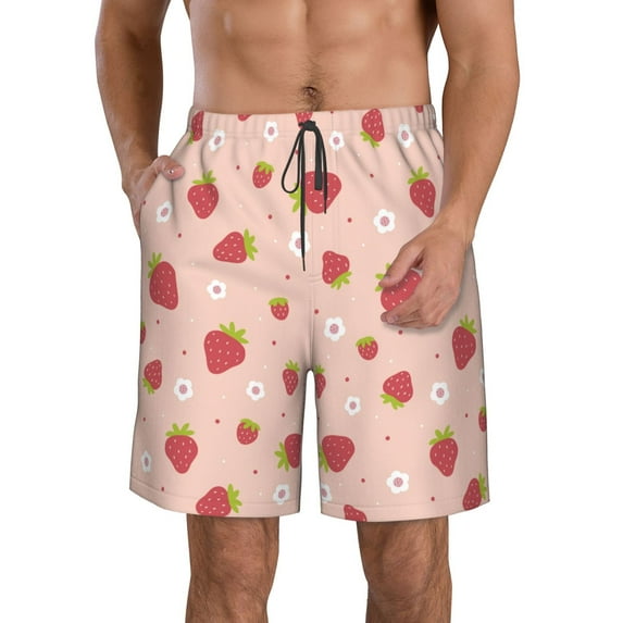 Naloa Strawberries Men's Beach Shorts, Surfing shorts, Swim trunks, Quick Dry Swim Trunks for Surfing Beach Fun - Small