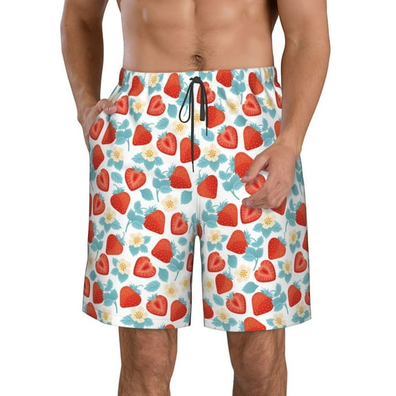Naloa Strawberries Men's Beach Shorts, Surfing shorts, Swim trunks, Quick Dry Swim Trunks for Surfing Beach Fun - X-Large