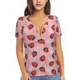 thumbnail image 1 of Naloa Strawberries Print T-Shirts Short Sleeve V Neck Tees for Women Fashion Tops Trendy Lightweight Soft Casual Summer Outfits Clothes, 1 of 5