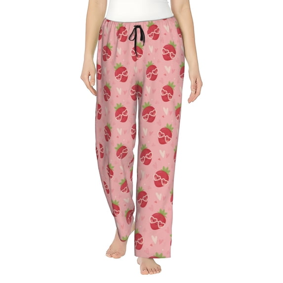 Naloa Strawberries Print Women’s Ultra-Soft Comfy Pajama Lounge Pants with Pockets & Drawstring
