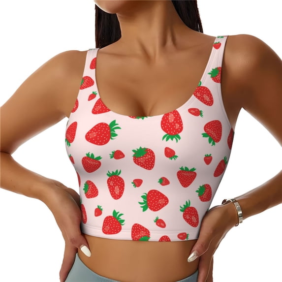 Naloa Strawberries Sports Bras for Women, High Support Bra with Removable Pads, Comfortable - X-Large