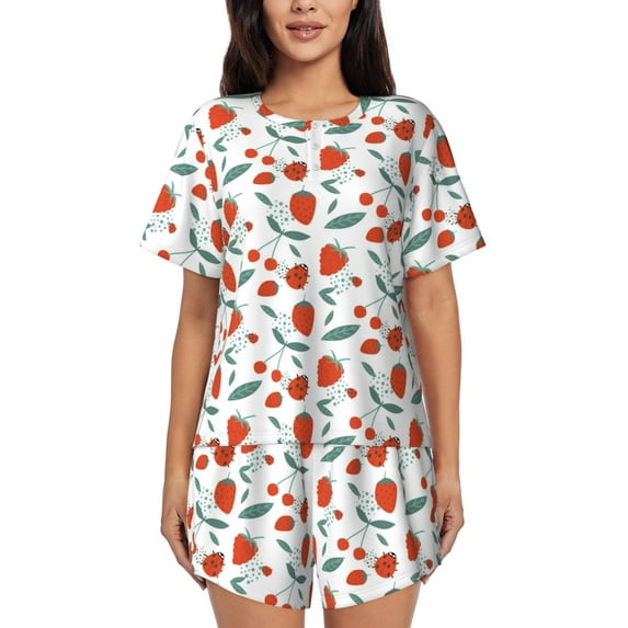 Naloa Strawberries Women's Short-Sleeved Pajama Set, Loungewear, Summer pajamas, Breathable Cozy - 4X-Large