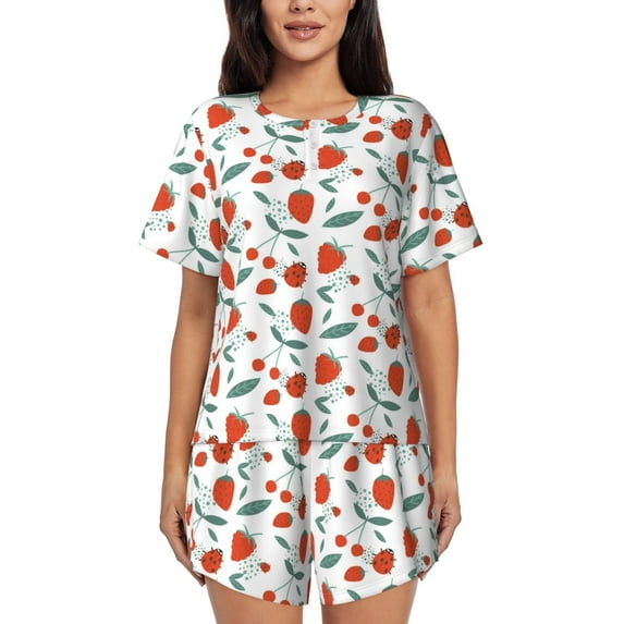 Naloa Strawberries Women's Short-Sleeved Pajama Set, Loungewear, Summer pajamas, Breathable Cozy - XX-Large