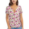 thumbnail image 1 of Naloa Strawberry And Cheery Print T-Shirts Short Sleeve V Neck Tees for Women Fashion Tops Trendy Lightweight Soft Casual Summer Outfits Clothes, 1 of 5