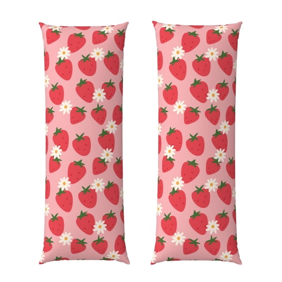 Naloa Strawberry And Flowers Body Pillow Cover, Pillowcases with Hidden Zipper Breathable Long Pillow Case (Pillows are not included,20x54 inch)