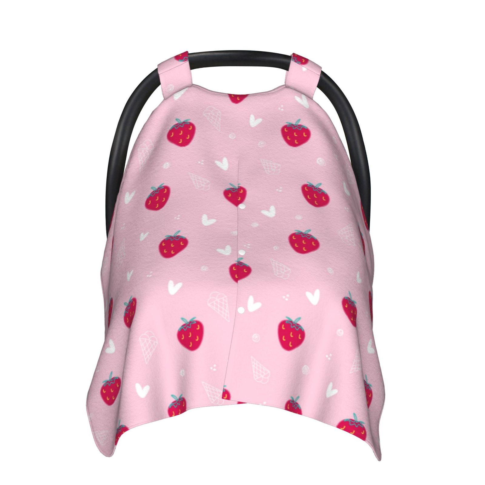 Naloa Strawberry And Heart Baby Car Seat Cover, Breathable Baby Carrier Cover, Multiuse Baby Carrier Cover & Nursing Breastfeeding Cover