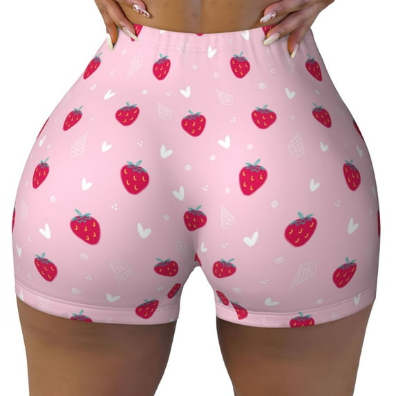 Naloa Strawberry And Heart Biker Shorts for Women Seamless Scrunch Short Women’s Yoga Shorts for Gym Running Sport Shorts - X-Large