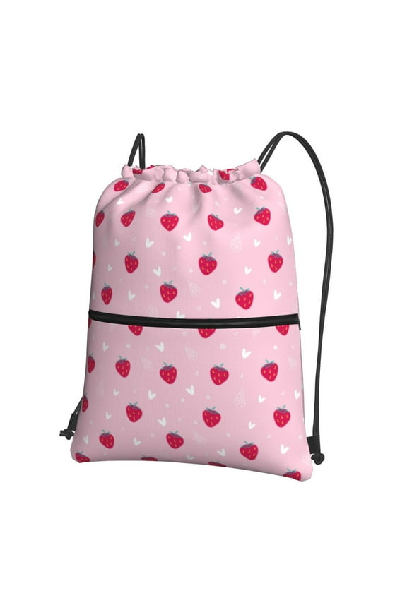 Strawberry And Heart Drawstring Backpack String Bag Cinch Water Resistant for Gym Shopping Sport Yoga