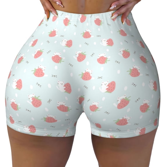 Naloa Strawberry Biker Shorts for Women Seamless Scrunch Short Women’s Yoga Shorts for Gym Running Sport Shorts - X-Large