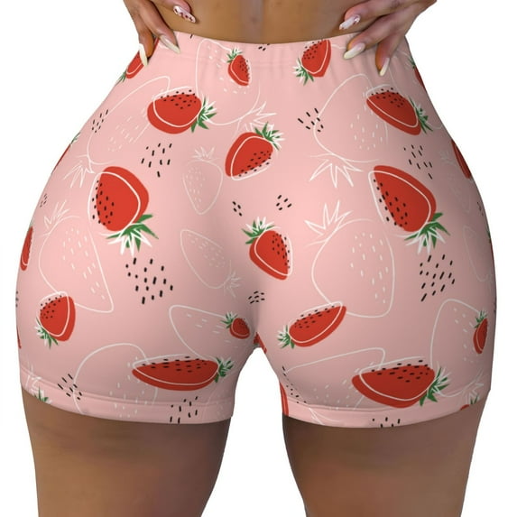 Naloa Strawberry Biker Shorts for Women Seamless Scrunch Short Women’s Yoga Shorts for Gym Running Sport Shorts - XX-Large