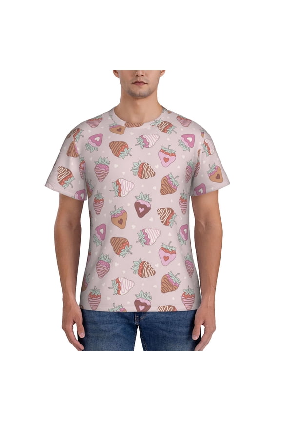 Strawberry Cake Men's T-Shirt Sport T-shirt Men's Basic Tee Casual Men's Shirt, Round Neck, Short Sleeves - Medium