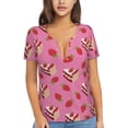 thumbnail image 1 of Naloa Strawberry Cake Print T-Shirts Short Sleeve V Neck Tees for Women Fashion Tops Trendy Lightweight Soft Casual Summer Outfits Clothes, 1 of 5