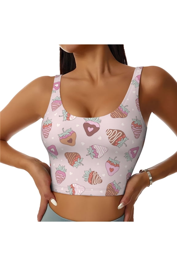 Strawberry Cake Sports Bras for Women, High Support Bra with Removable Pads, Comfortable - Large
