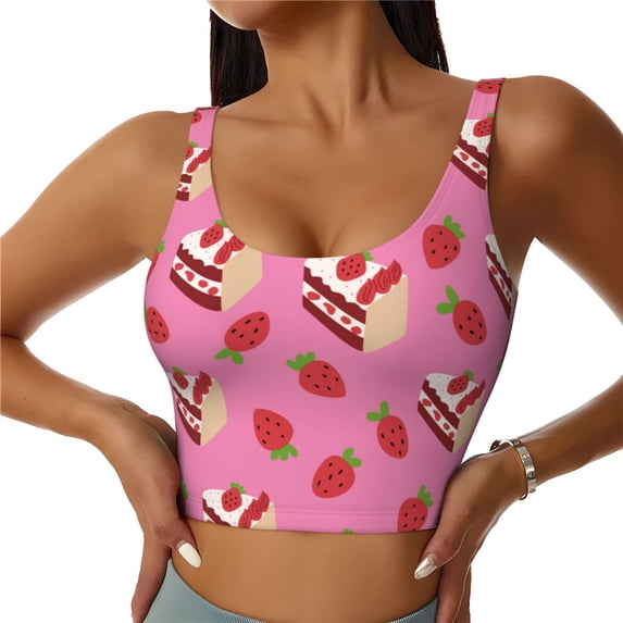 Naloa Strawberry Cake Sports Bras for Women, High Support Bra with Removable Pads, Comfortable - Small