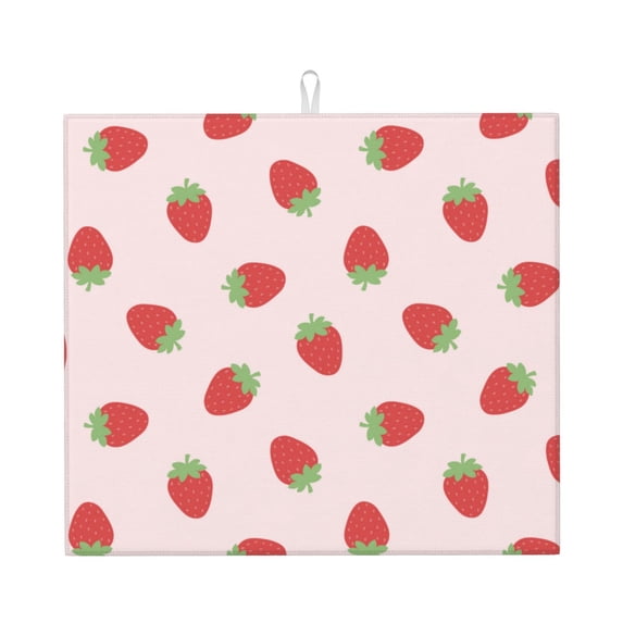 Naloa Strawberry Dish Drying Mat for Kitchen Counter, Heat Resistant Drainer Mats, Absorbent Draining Mat,Dish Rack Pad,16"x18"