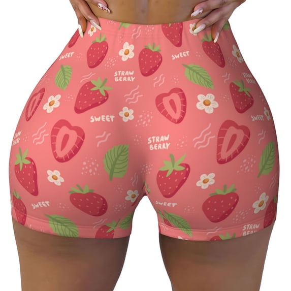 Naloa Strawberry Floral Biker Shorts for Women Seamless Scrunch Short Women’s Yoga Shorts for Gym Running Sport Shorts -