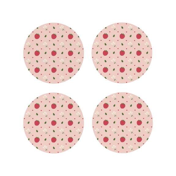 Naloa Strawberry Leather Coasters for Drinks, Durable Drink Coasters 4 Set for Tabletop Protection, Luxurious Home Décor and Housewarming Gift ( {designName})Round Shape