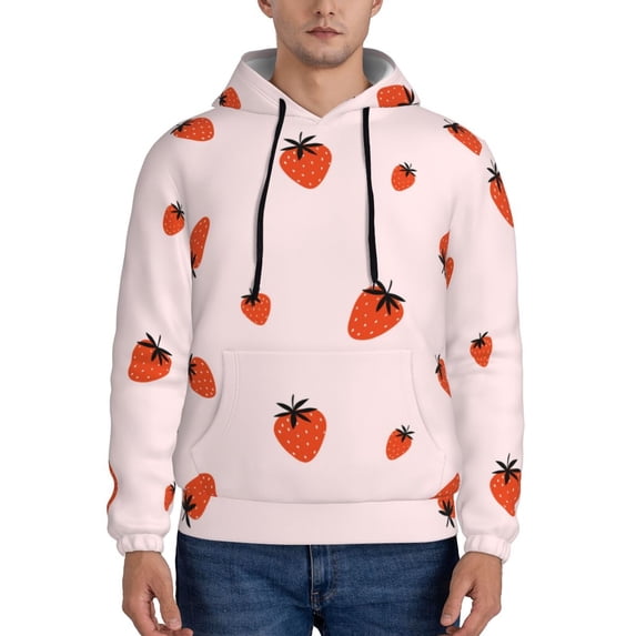 Naloa Strawberry Men's Casual Hooded Collar Drawstring Hoodies Pullover Sweatshirts Casual Long Sleeve Shirts-Large
