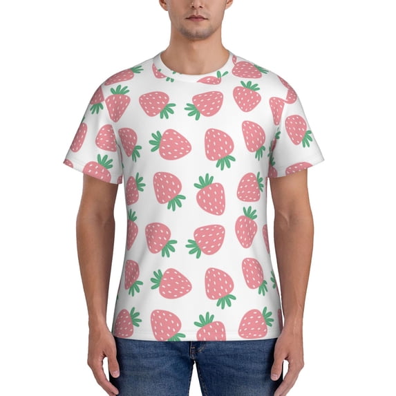 Naloa Strawberry Men's T-Shirt Sport T-shirt Men's Basic Tee Casual Men's Shirt, Round Neck, Short Sleeves - Large