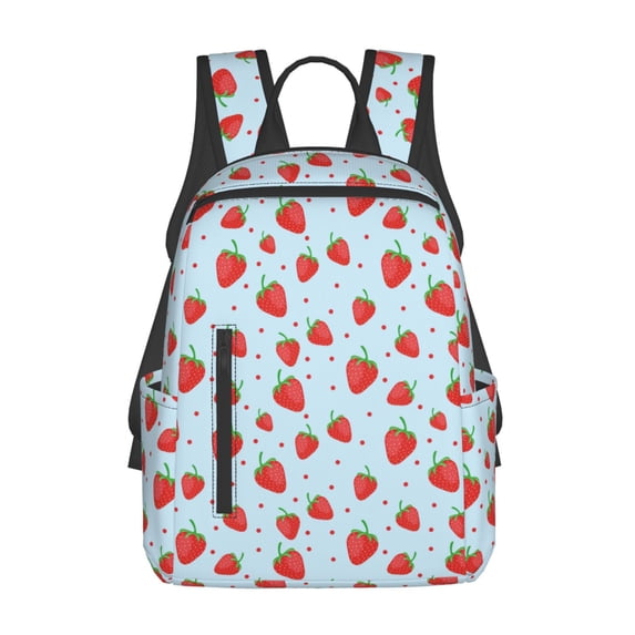 Naloa Strawberry Print Lightweight DayBackpack Suitable for school, work, shopping, travel, etc.