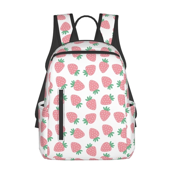 Naloa Strawberry Print Lightweight DayBackpack Suitable for school, work, shopping, travel, etc.