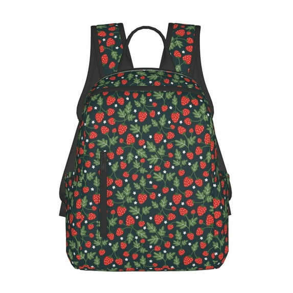 Naloa Strawberry Print Lightweight DayBackpack Suitable for school, work, shopping, travel, etc.