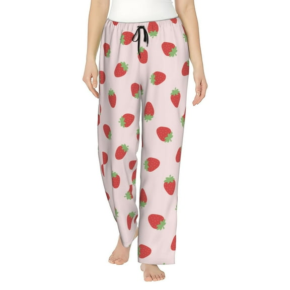 Naloa Strawberry Print Women’s Ultra-Soft Comfy Pajama Lounge Pants with Pockets & Drawstring