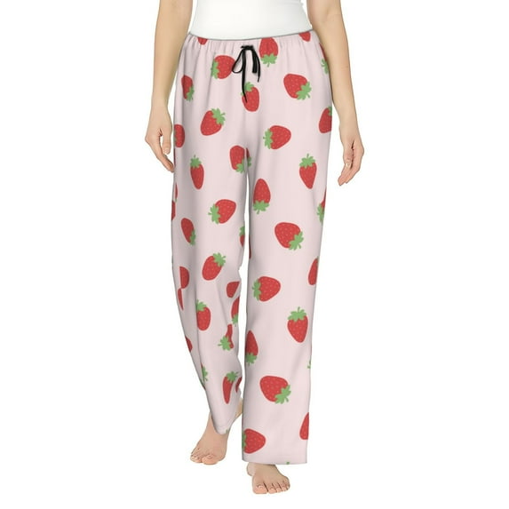 Naloa Strawberry Print Women’s Ultra-Soft Comfy Pajama Lounge Pants with Pockets & Drawstring