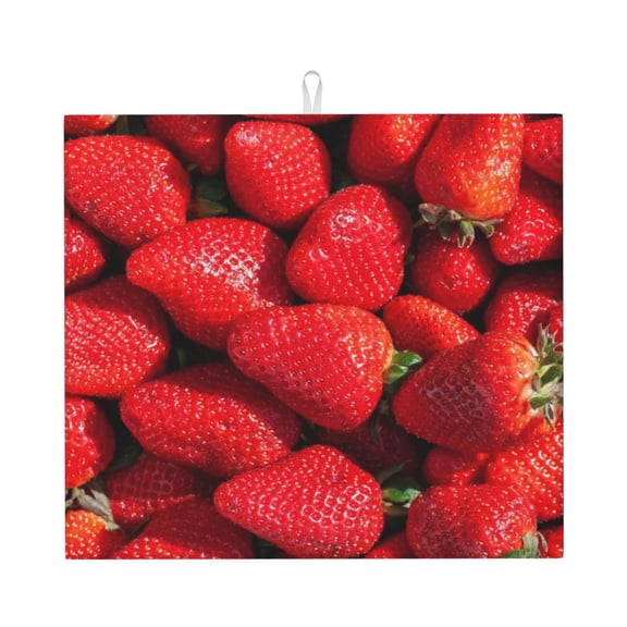 Naloa Strawberry Red Dish Drying Mat for Kitchen Counter, Heat Resistant Drainer Mats, Absorbent Draining Mat,Dish Rack Pad,16"x18"
