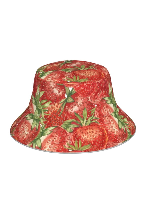 Strawberry Reflective Double-Sided Bucket Hat, Sun Hat, Soft and Breathable for Gardening, Beaching, Camping, Hiking, Fishing