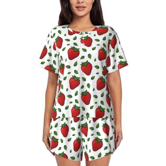 Naloa Strawberry Women's Short-Sleeved Pajama Set, Loungewear, Summer pajamas, Breathable Cozy - 4X-Large