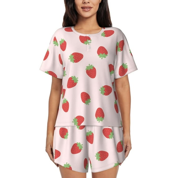 Naloa Strawberry Women's Short-Sleeved Pajama Set, Loungewear, Summer pajamas, Breathable Cozy - Large